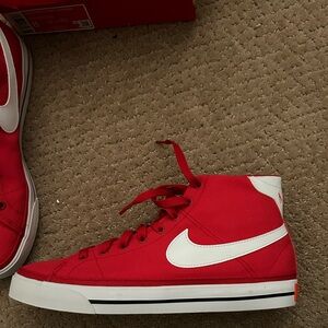 Nike Red and White High-Top Sneakers